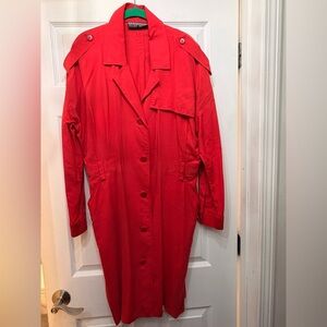 Ellen Tracy silk Bold Red Trench Coat size M